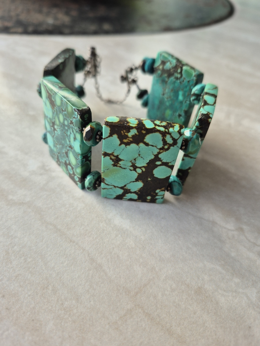 One of a kind Turquoise Slab Bracelet Amazing Brown Matrix Sterling Safety Clasp